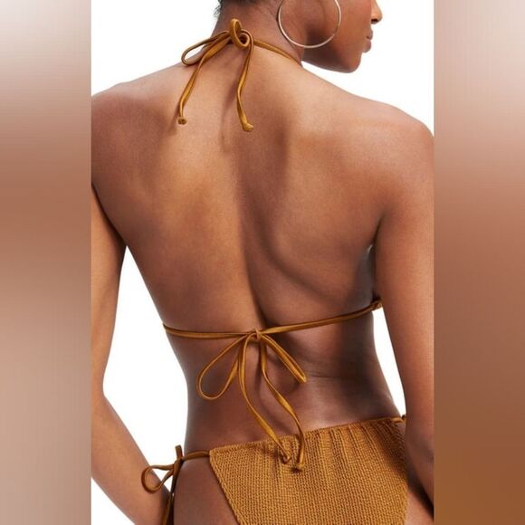 NWT GOOD AMERICAN 3/4 Bronze Brown Always Fits Tiny Ties Bikini Top - Picture 3 of 12